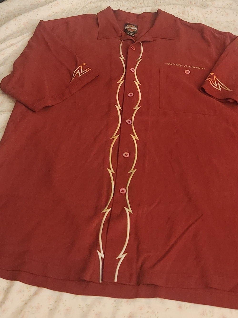 Tori Richards Harley-Davidson Men’s Red Short Sleeve Silk Button-Up Shirt Size L